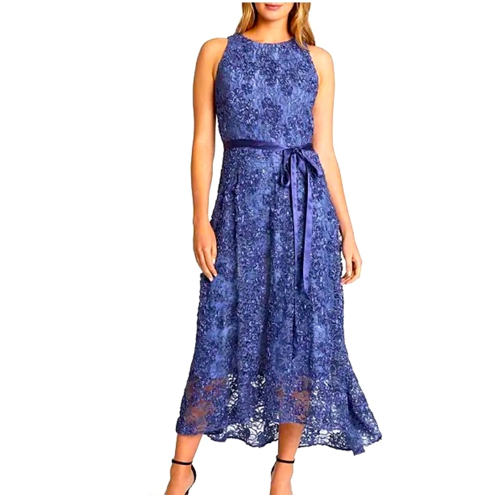 NWT Tahari Subtle Sparkle Soutache Lace High-Low Midi Dress